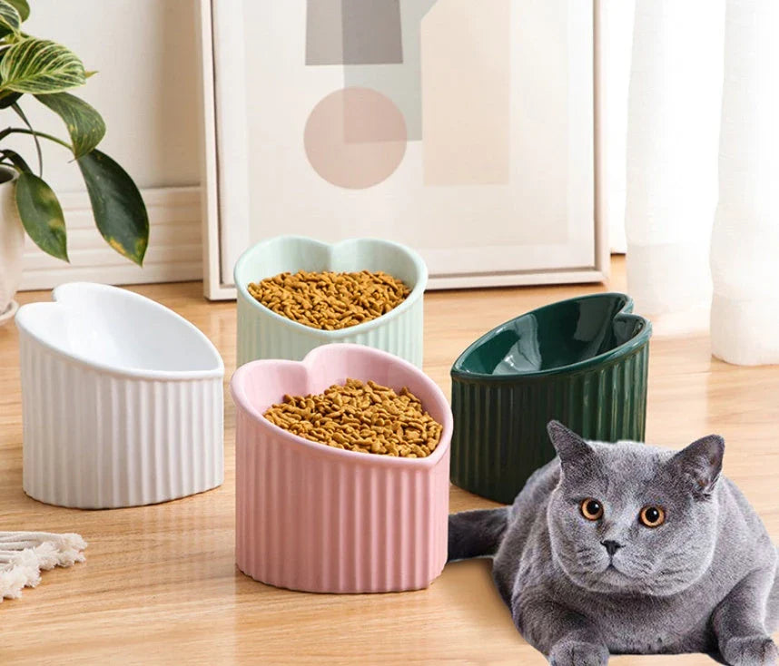 Elevated ceramic pet bowl with tilted design for comfortable and healthy feeding