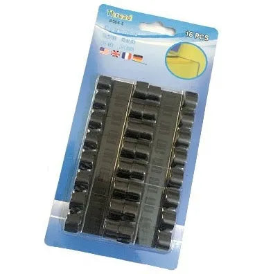 Self-adhesive plastic cable organiser clips in various colours holding a bundle of wires against a wall.