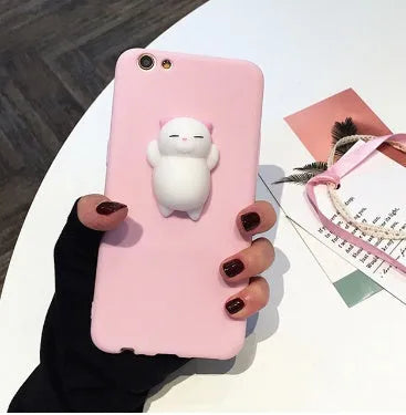 3D cartoon cat silicone TPU phone case for iPhone models, showing soft texture and anti-knock protection