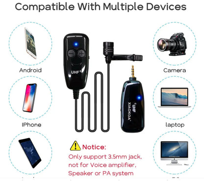 Black omnidirectional lavalier lapel microphone with a 3.5mm plug for mobile phones on a white background.