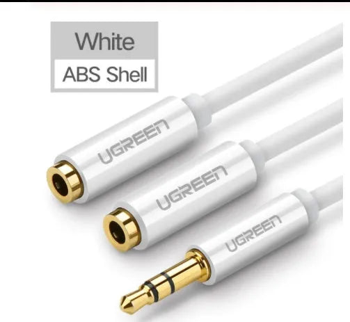 Earphone cable replacement with 3.5mm gold-plated audio jack, 20cm short length cable for wired headphones, available in black, grey or white colour options with ABS or aluminium alloy connector housing
