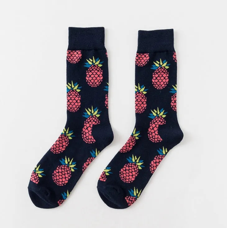 Happy tube socks with fruit banana design, cotton 200-pin knit, EU 39-43, multiple colours