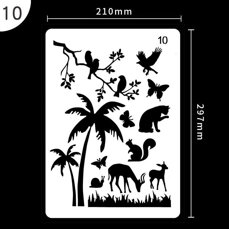 White plastic drawing stencil set with geometric cut-out patterns including hearts and stars