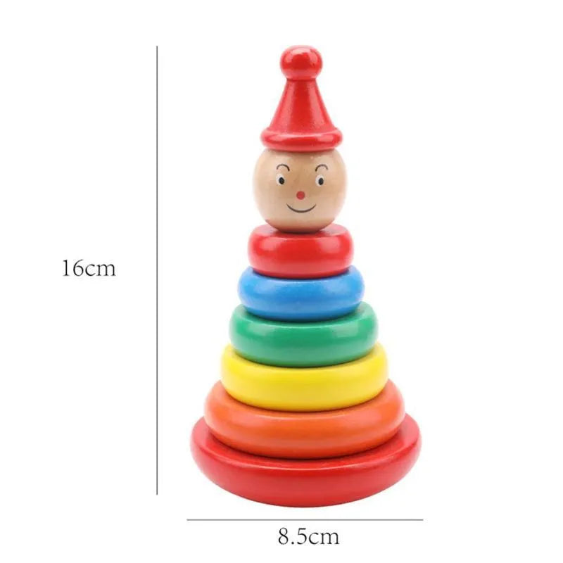 Wooden stacking toy, stacked circle design, tumbler rainbow tower colourway, 7.5 x 9 x 9 cm