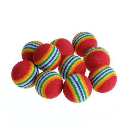 42mm EVA foam cat ball toy in yellow, red, and light blue with soft golf ball shape