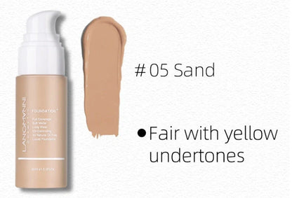 Matte oil control concealer liquid foundation in 30ml container with 13 shade options displayed