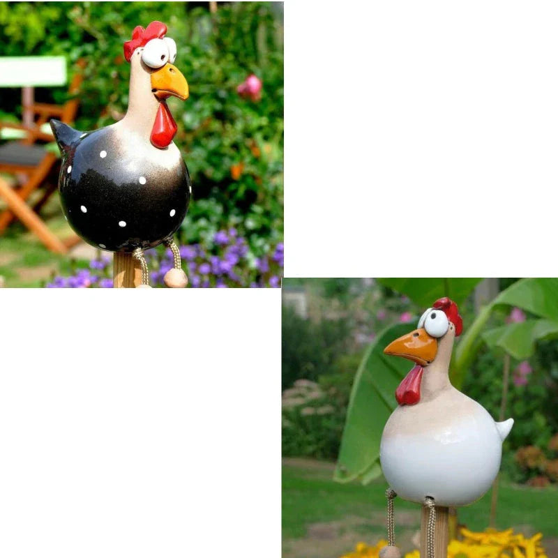 Charming hen and rooster ornaments made of durable resin with vibrant colours and intricate details for elegant garden decor