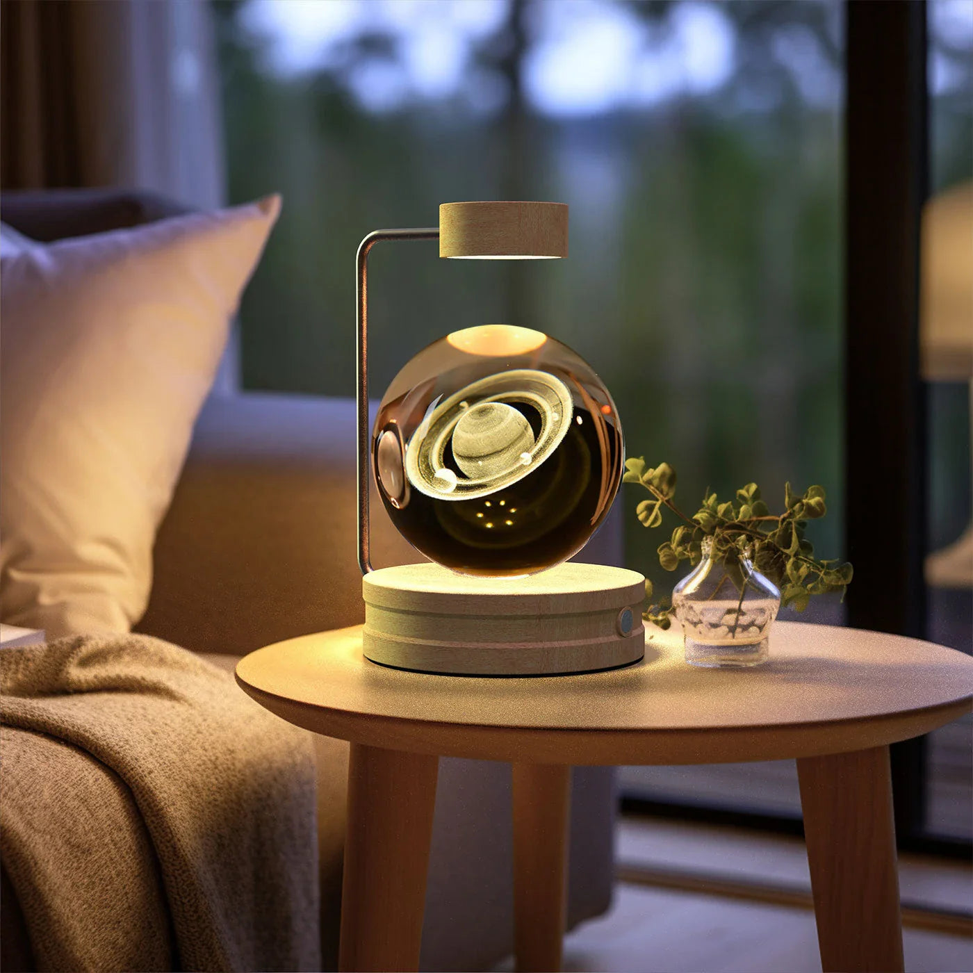 Crystal Ball Cosmic Dinosaur Indoor Night Light with USB Power and Warm Bedside Lighting