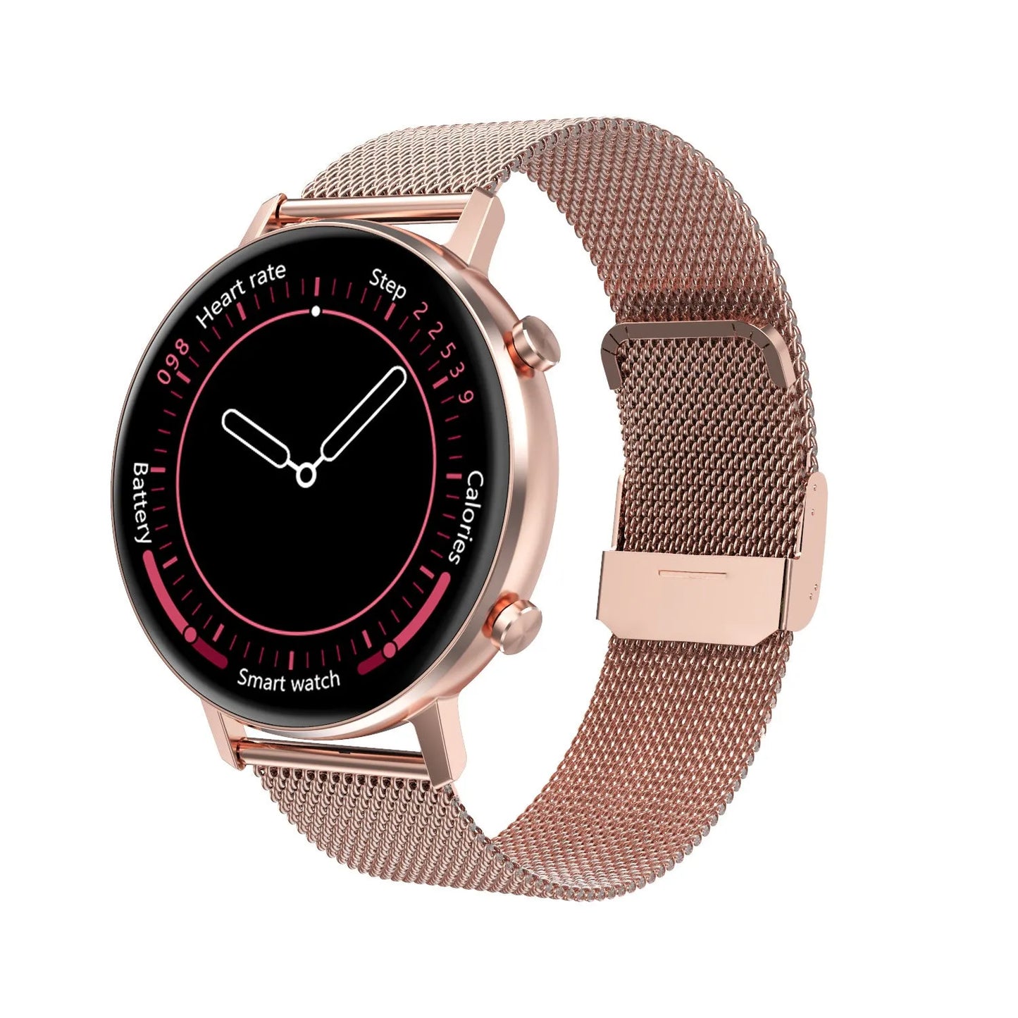 DT96 smart fitness bracelet with steel strap on a wrist, showing the 1.3-inch screen.