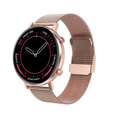DT96 smart fitness bracelet with steel strap on a wrist, showing the 1.3-inch screen.