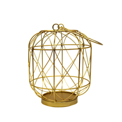 Geometric European iron candlestick with baking paint finish in gold colour, 20cm height