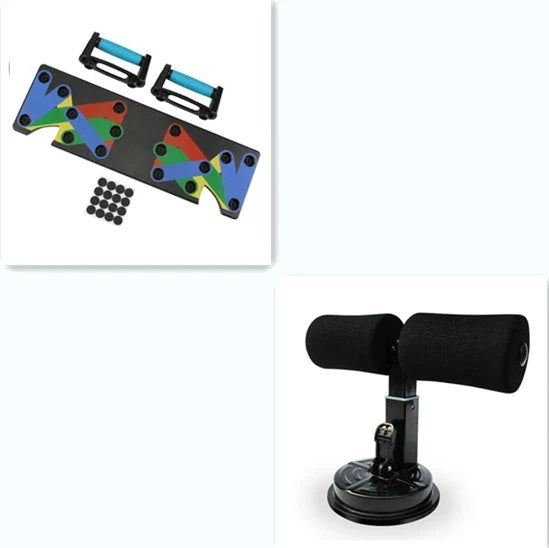 Compact sit-up strength trainer with steel springs and foam padding for home fitness