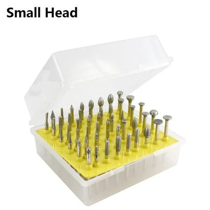 Alloy diamond grinding head set with elliptical cone shape and 3mm shank for rotary tools.