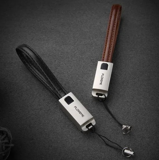 20cm leather iPhone charging cable with zinc alloy lightning connector in black, brown, or red colour