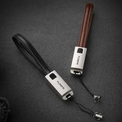 20cm leather iPhone charging cable with zinc alloy lightning connector in black, brown, or red colour