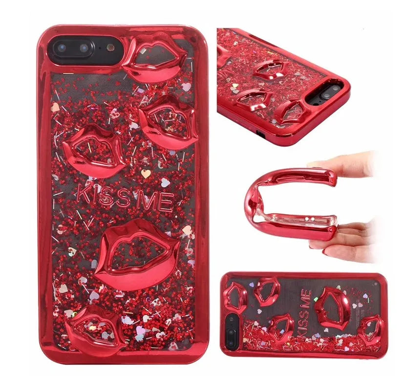 Huawei smartphone back cover with a raised 3D lips design in pink TPU material.