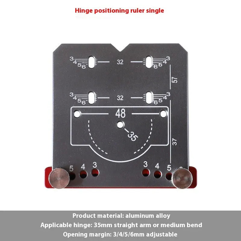 Hinge punch locator tool with adjustable margin mark number for 35mm extended arm and middle bend hinge installation on cabinet doors and wardrobes, made from aluminium alloy with hard alloy blade for woodworking DIY projects