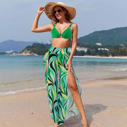 Women's three-piece polyester bikini set in quick-drying fabric with high elasticity