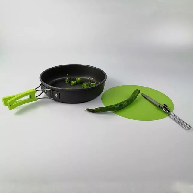 Outdoor camping cookware set with foldable handles for 2-3 people