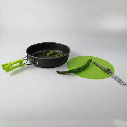 Outdoor camping cookware set with foldable handles for 2-3 people