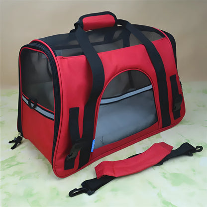 Breathable portable pet strap handbag in oxford cloth and nylon mesh for small dogs and cats, available in 11 colours.