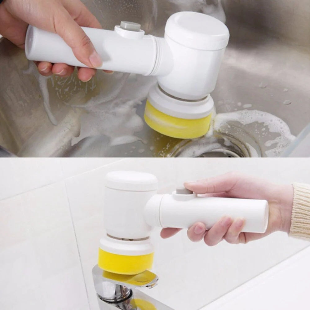 5-in-1 Electric Cleaning Brush with three interchangeable heads for versatile cleaning tasks