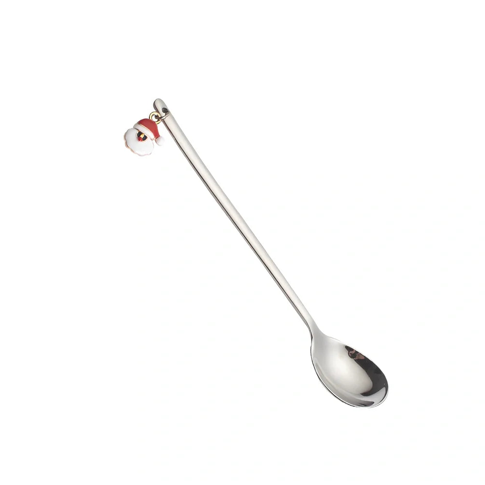 Christmas spoon set with silver and gold finishes, 135mm long stainless steel dessert utensils