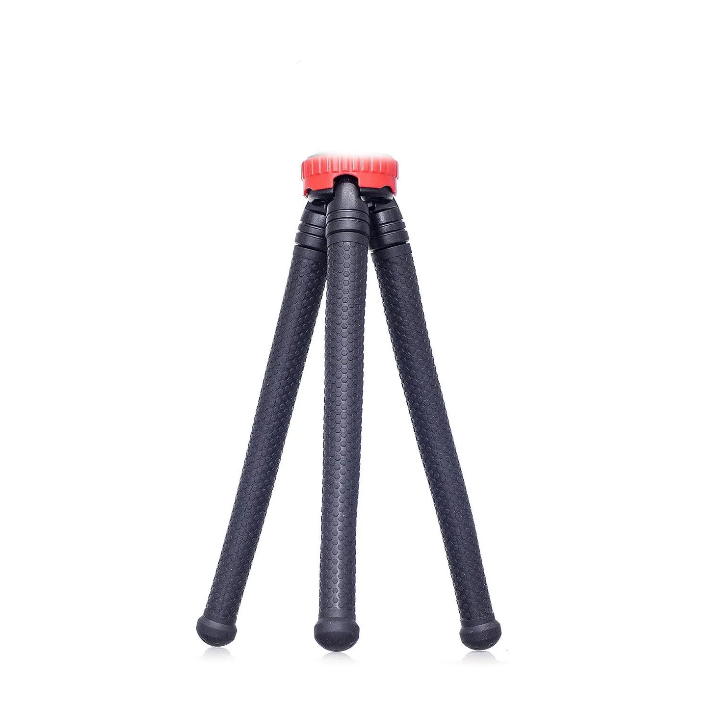 Black octopus tripod with flexible rubber legs wrapped around a pole, holding a smartphone.