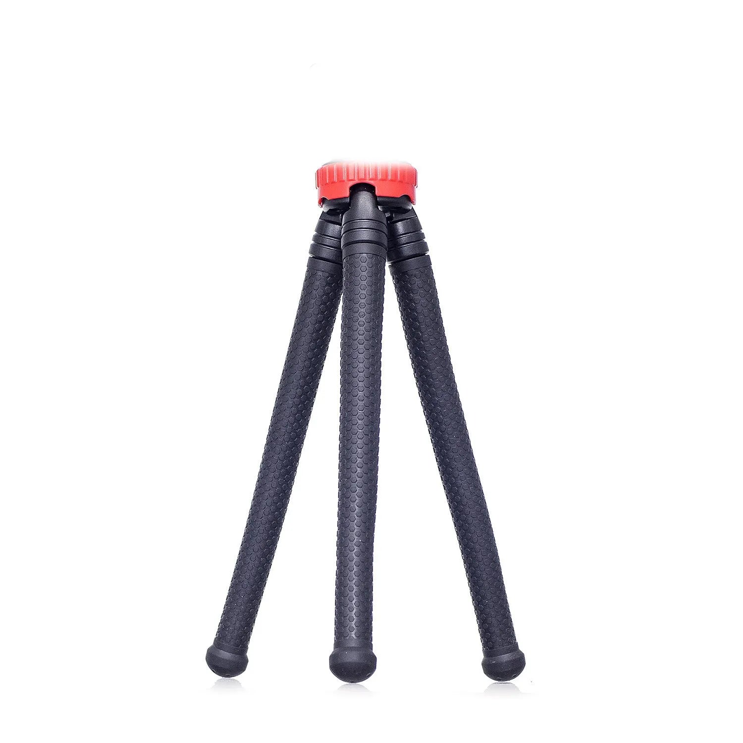 Black octopus tripod with flexible rubber legs wrapped around a pole, holding a smartphone.