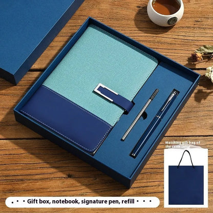 A5 soft PU leather notebook in Business Brown colour, showing thick wood-free paper inside.