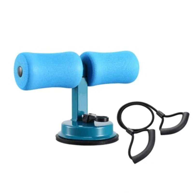 Compact sit-up strength trainer with steel springs and foam padding for home fitness