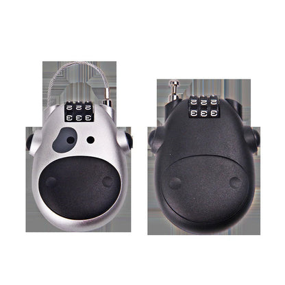 Cow telescopic wire rope lock in black and grey, zinc alloy construction, compact security solution