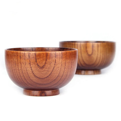 Handcrafted Japanese style wooden bowls for rice, soup, and salad