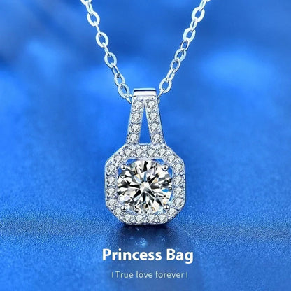 Elegant Moissanite Sterling Silver Necklace for Women with Geometric Pendant