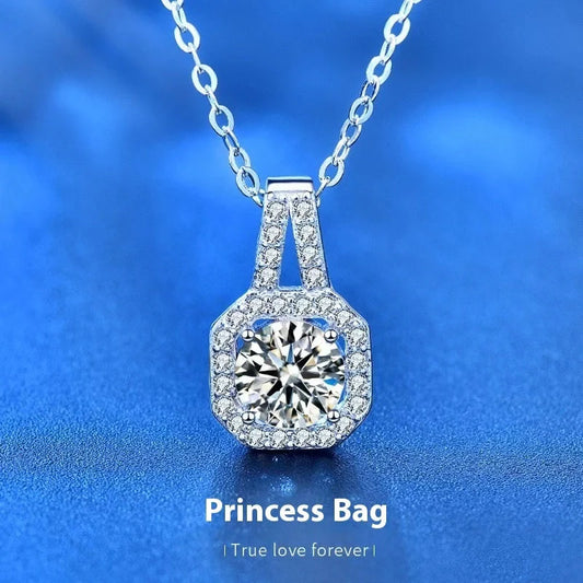 Elegant Moissanite Sterling Silver Necklace for Women with Geometric Pendant