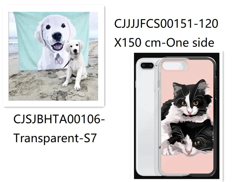 Custom flannel photo blanket and matching transparent phone case with personalised design.