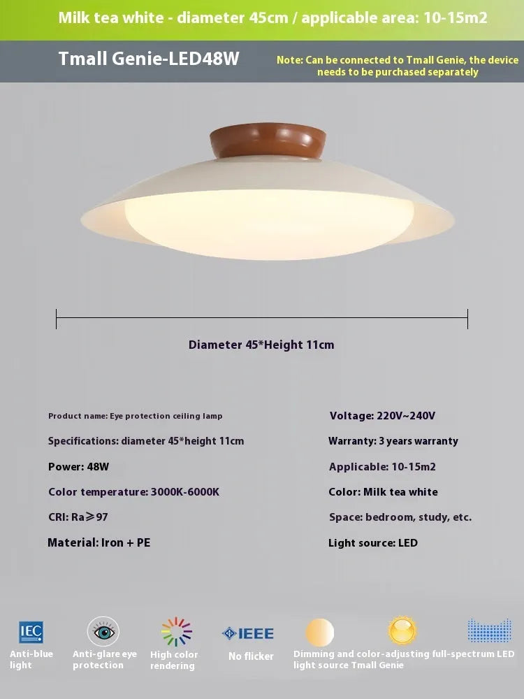 Flying saucer ceiling lamp in cream style with iron shade, available in 25cm or 45cm diameter and six colours