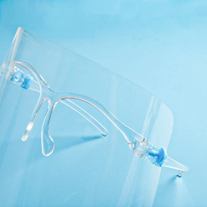 Close-up shot of the anti-fog and splash-resistant face mask in various colours, showcasing its head-mounted design and durable construction.