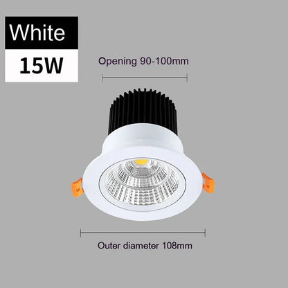 Modern aluminium recessed LED ceiling spotlight with three colour temperature settings shown installed.