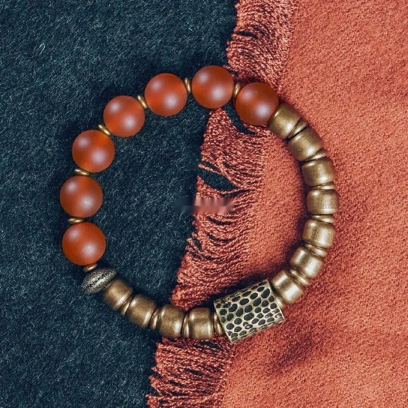 Natural agate couples bracelet with retro ethnic style in green and red colour options