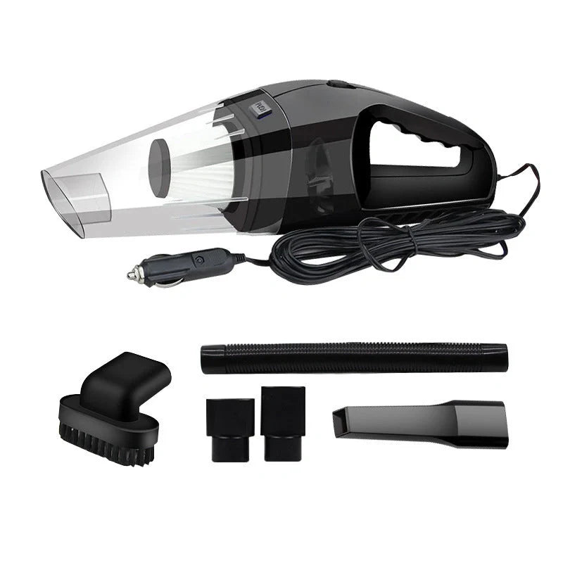 12V 120W Portable Handheld Car Vacuum Cleaner in orange, black, and blue