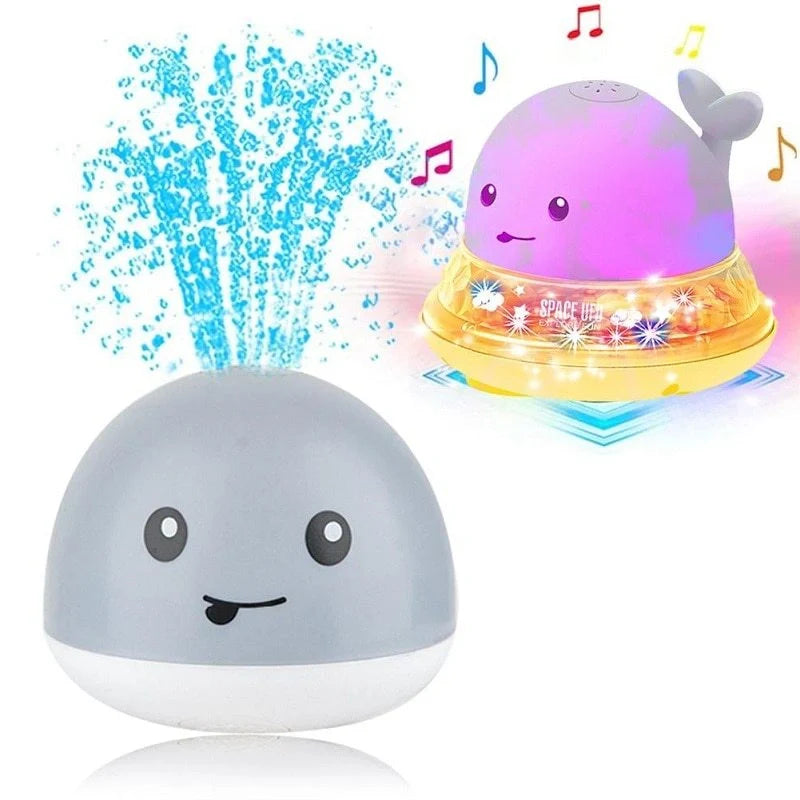 Electric induction whale spray toy for baby bath time with automatic water spray and flashing lights
