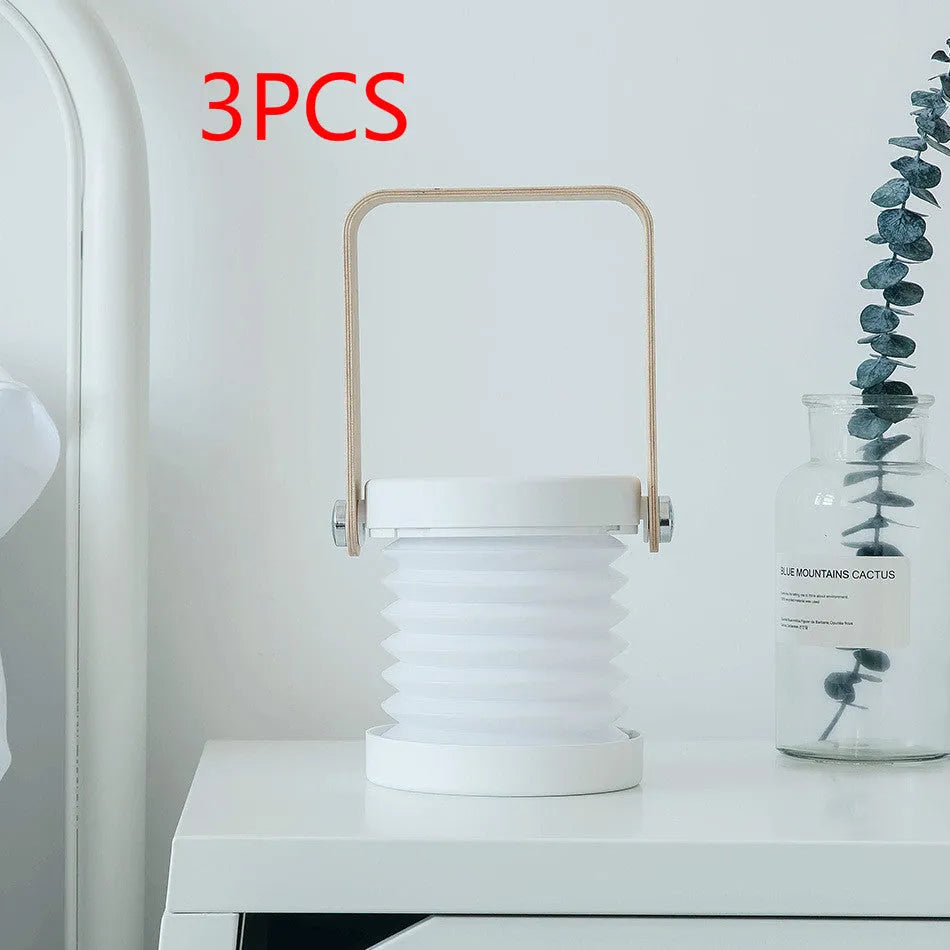 Foldable touch dimmable LED night light showing table lamp and lantern configurations