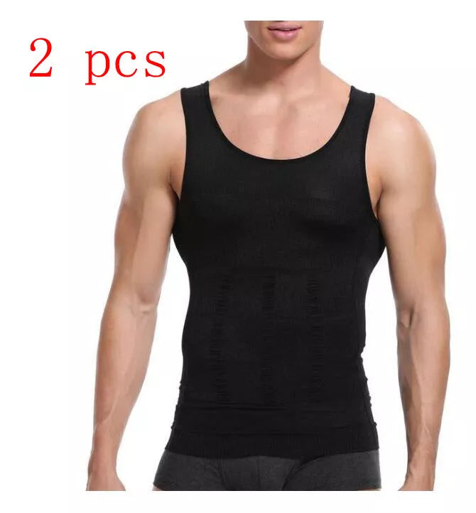Men's tummy shaper vest in black or white, sizes M to XXL, for upper body contouring
