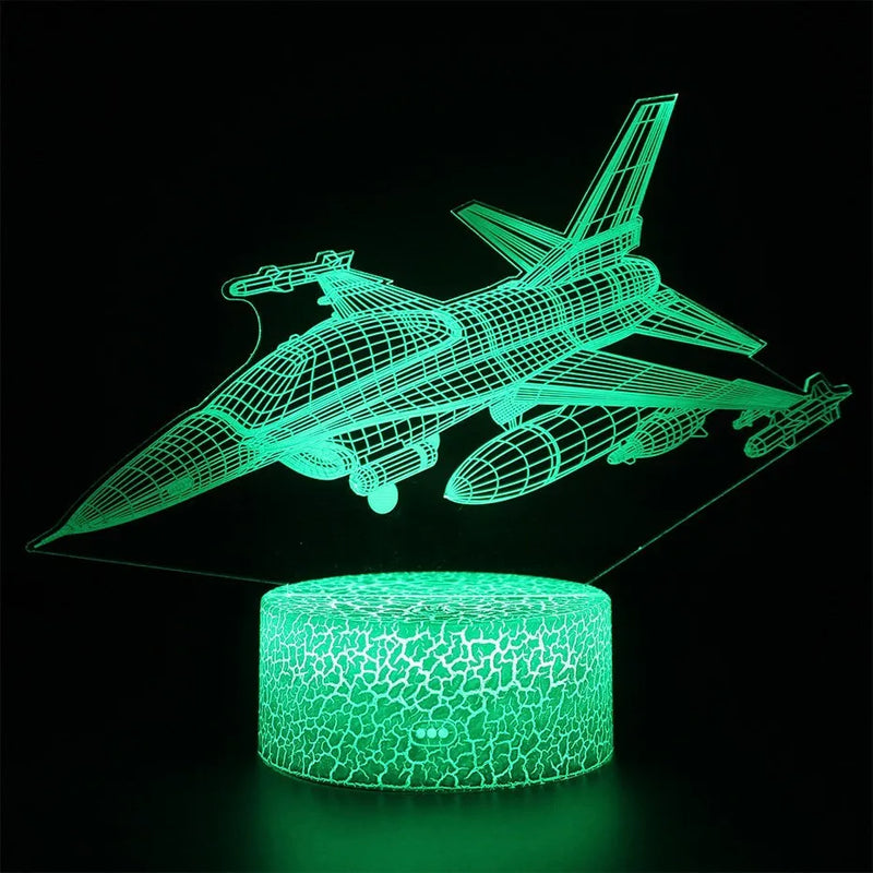 Children's aeroplane night light with LED light source, cartoon style acrylic shade measuring 175mm x 180mm x 4mm, 3 or 7 colour changing crack touch switch for corridor, hotel, and home use