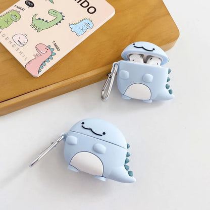 Blue silicone case with baby dragon design for Apple AirPods 1, 2, and 3 models.