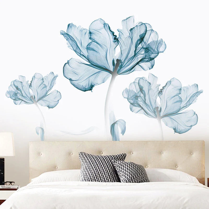 Nordic blue flower wall stickers for elegant home decor