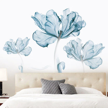Nordic blue flower wall stickers for elegant home decor