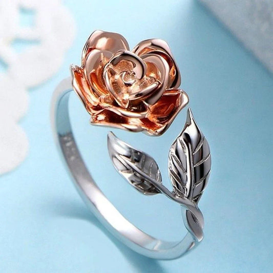 Rose gold adjustable ring with sparkling zirconia stones, showcasing a delicate and sophisticated design