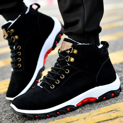 Men's cotton suede winter boots in black, blue, or brown, sizes 39-44